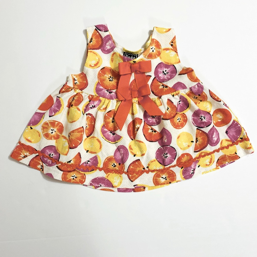 Pogoclub of ny infants 5/6 months fruit pattern dress orange yellow purple